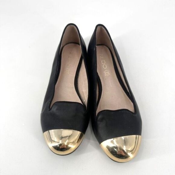 Aldo Women’s  Leather Black and Metallic Gold Flats Loafers Size 7.5 - Picture 9 of 9